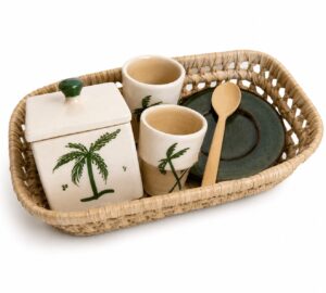 Sucrier + 2 verres + 2 sous-verres + panier et cuillère en bois offert.